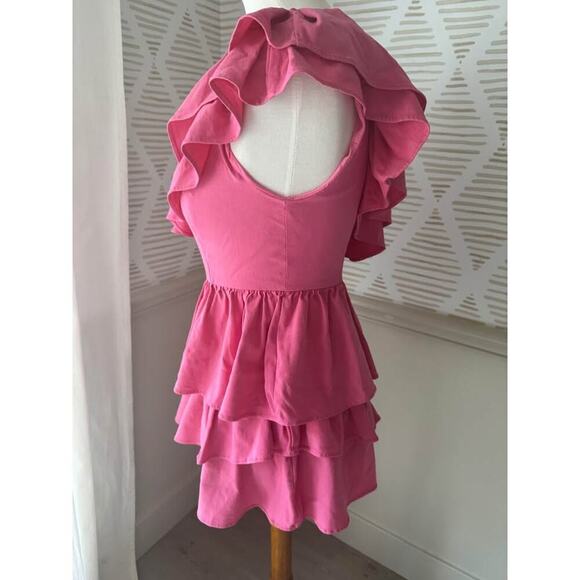 DO+Be Women’s Medium Pink Ruffle Frill One Shoulder Romper - Picture 4 of 7